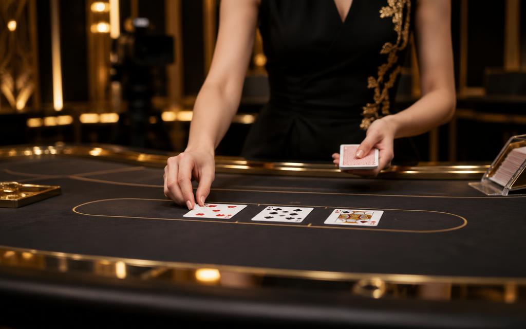 Playing cards and chips on a green roulette table