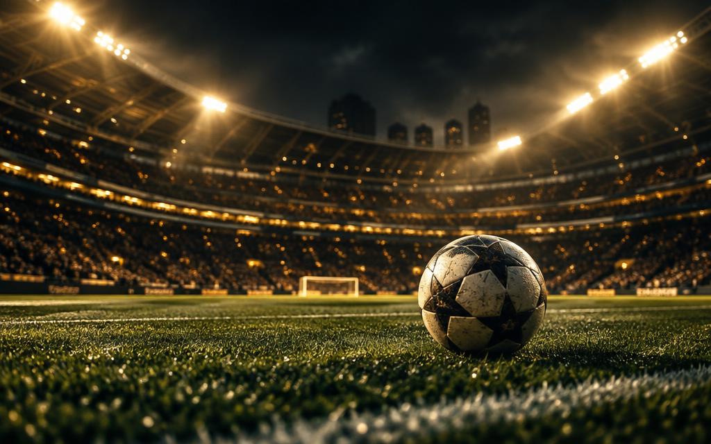 Football and tennis ball on stadium grass